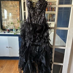 Black high low dress with rhinestone bodice size 0